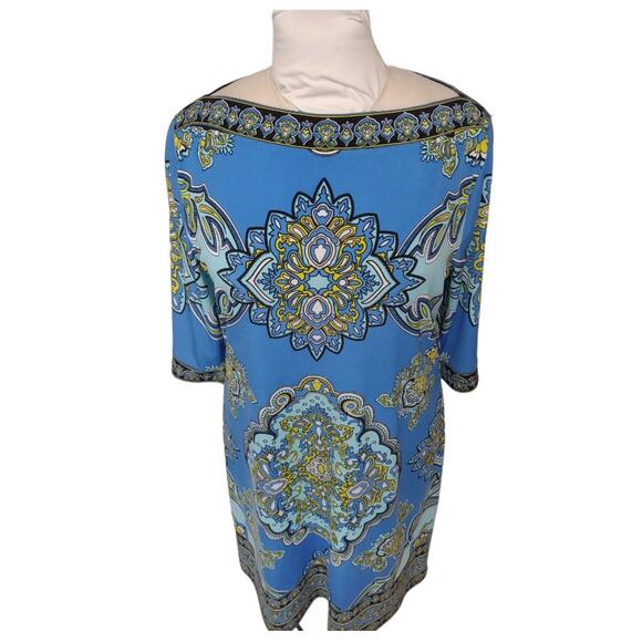 APT 9 Blue Knit Shift Dress Size L Loose Fitting Mid 3/4 Length Sleeves Travel - Picture 3 of 11